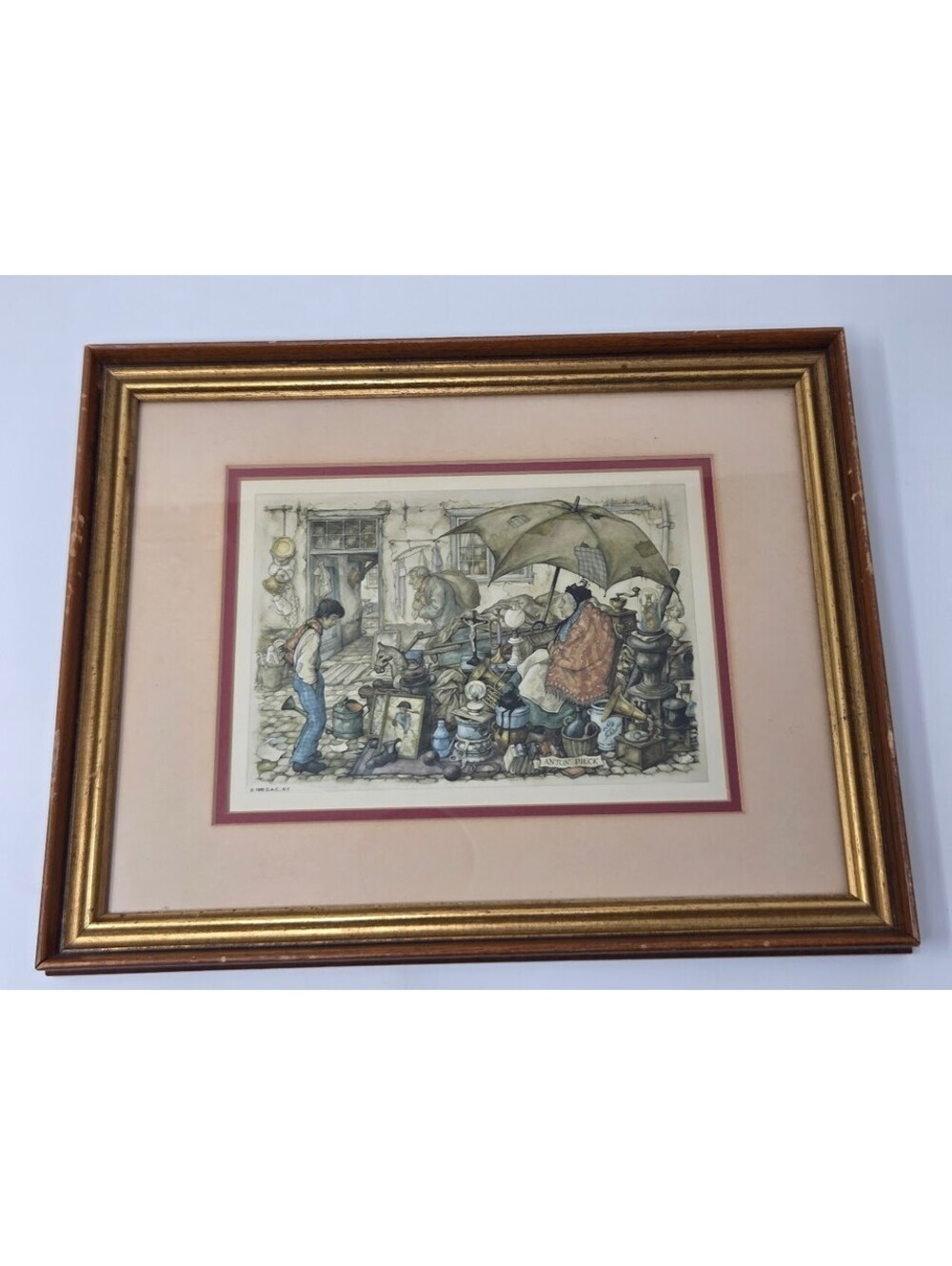 Anton Pieck Framed Print 1966 DAC NY Antique Market Scene Wall Art Deco